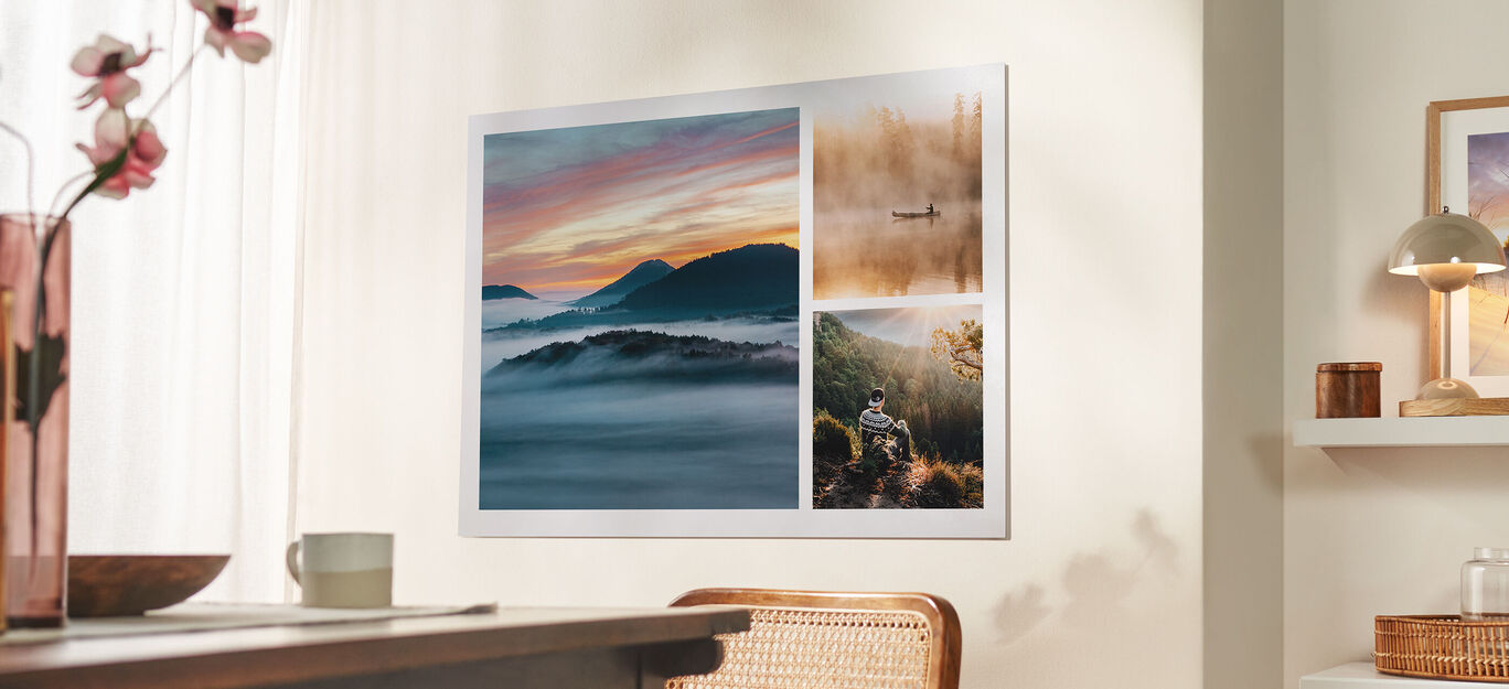 Wandbild mit drei atemberaubenden Landschaftsbildern in sanften Farben.