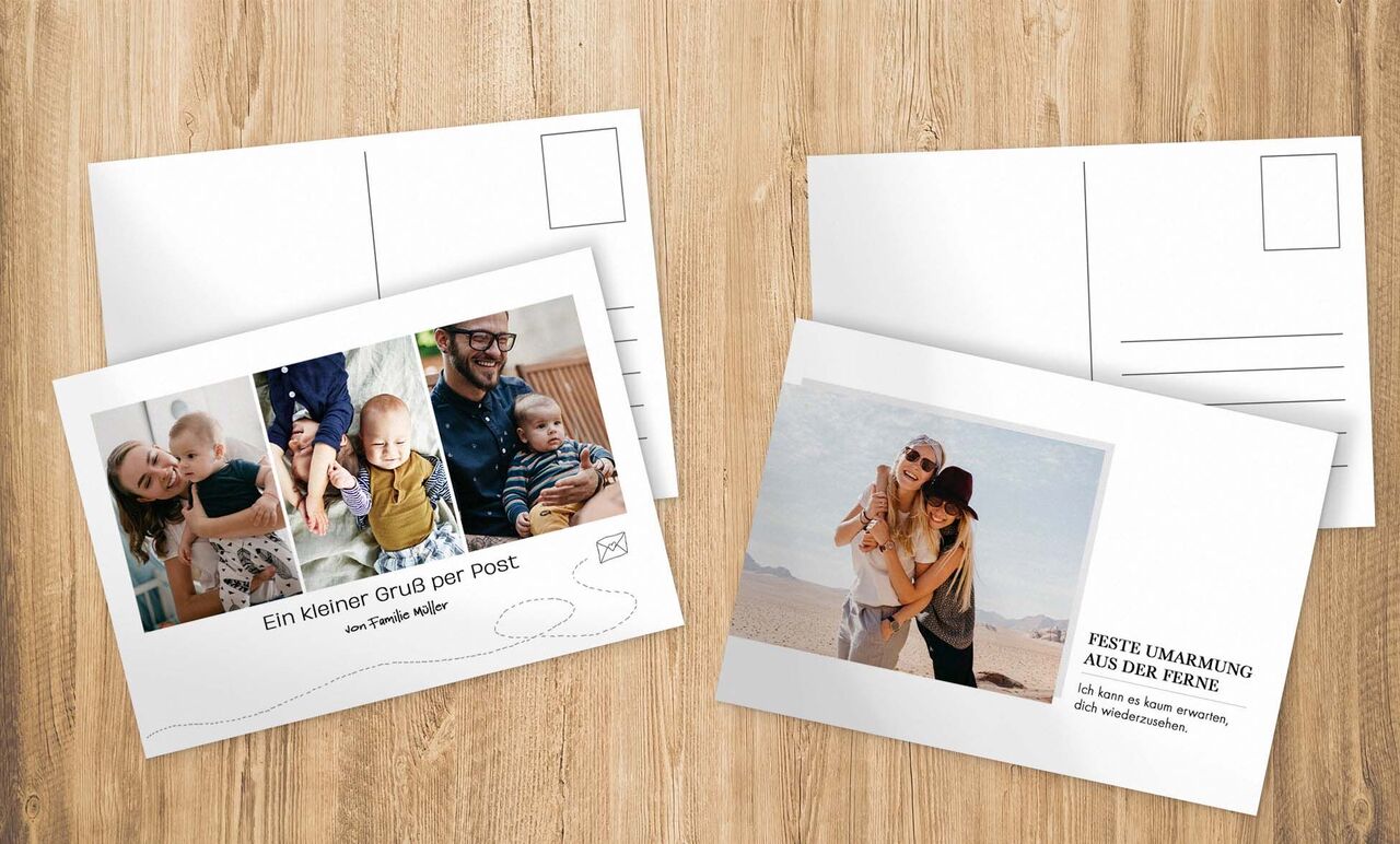 Zwei kreative CEWE Grußkarten mit Familienfotos und liebevoll gestalteten Texten