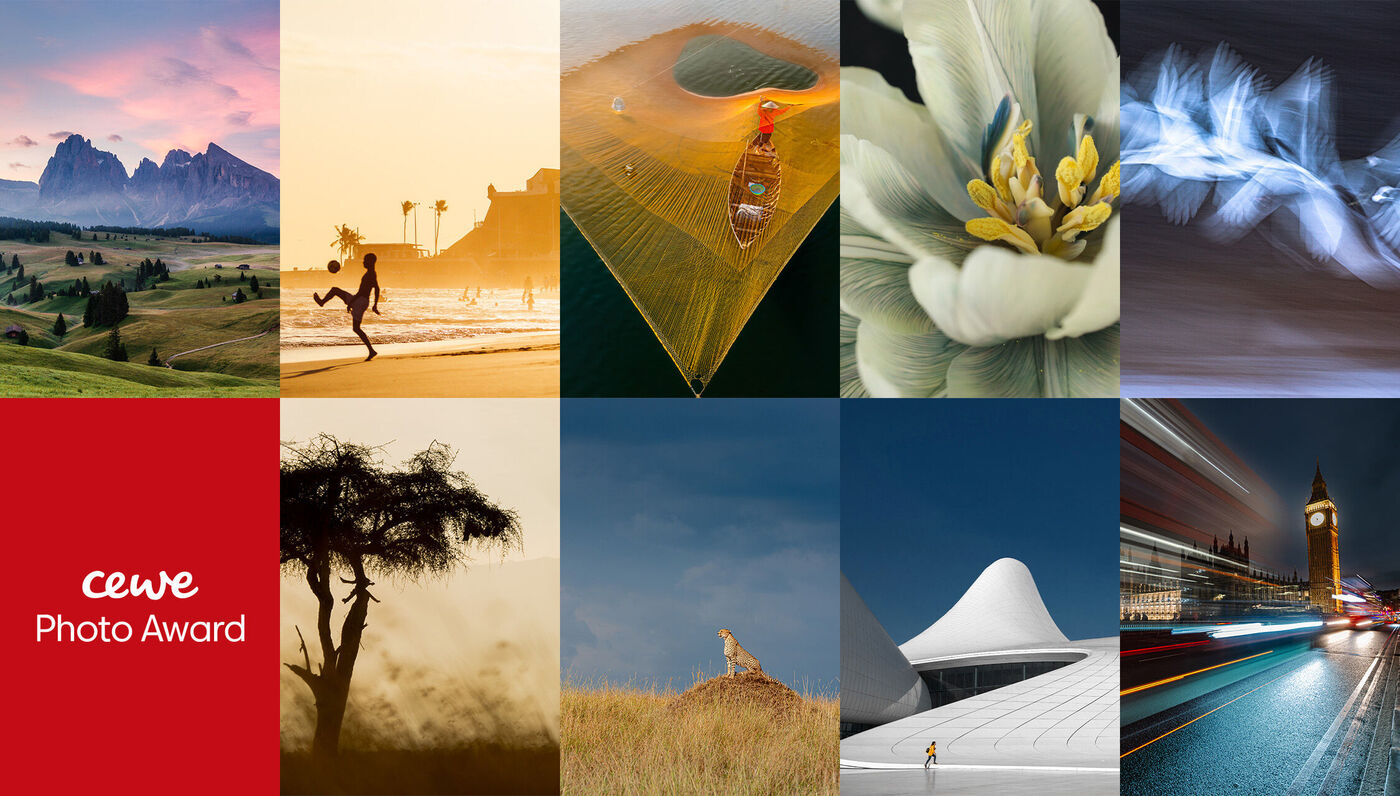 Eine Collage mit 9 Fotos. Es sind Landschaftsaufnahmen, Blumen und Architektur zu sehen.