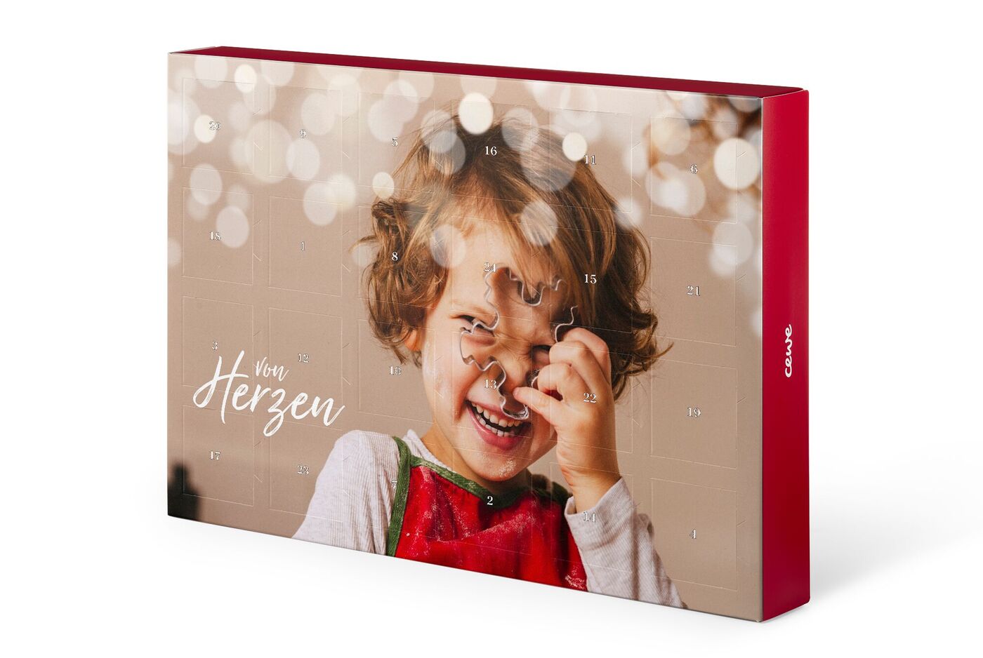 Ein Adventskalender mit festlichem Design und Zahlen von 1 bis 24