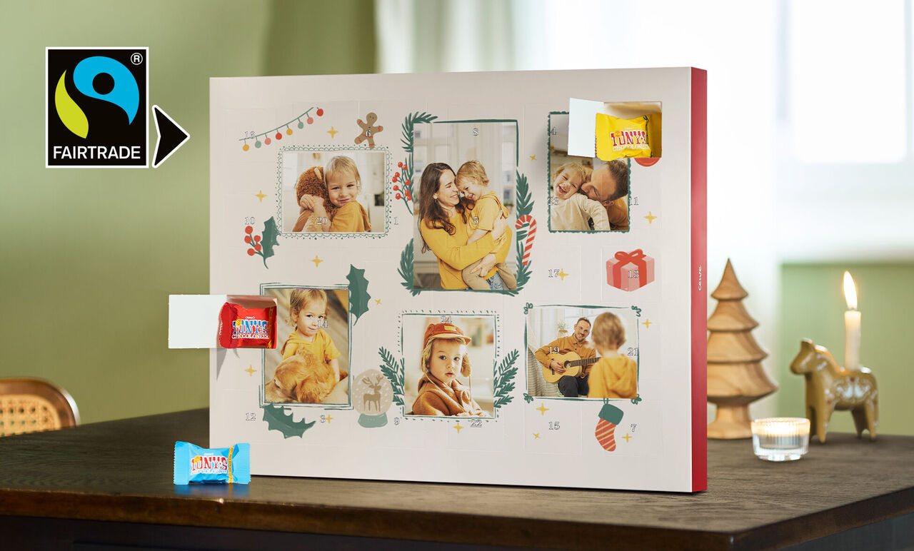 Adventskalender mit Fotos und Schokoladenüberraschungen