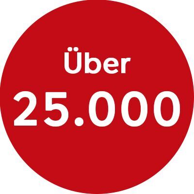 Auf einem roten Kreis steht mit weißer Schrift "über 25.000".
