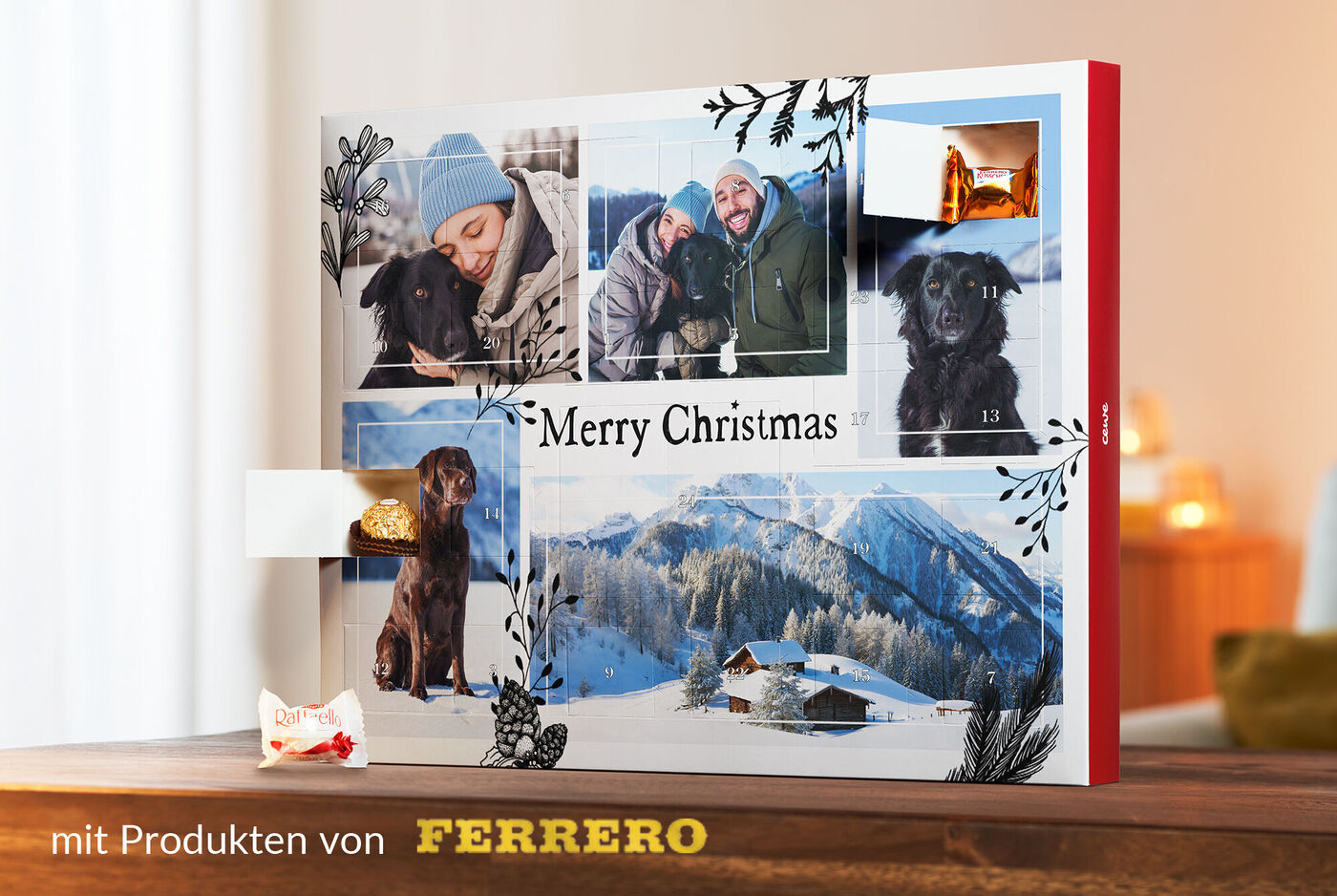 Adventskalender mit vielen Bildern, Weihnachtsbotschaft und Schokolade