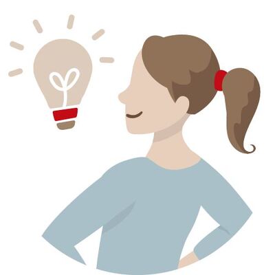 Illustration von einer Person und einer Glühbirne