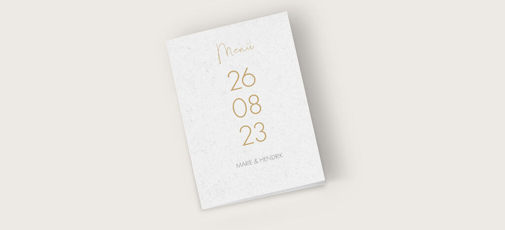 Schönes Menü für eine Hochzeit mit elegantem Design und Goldschrift