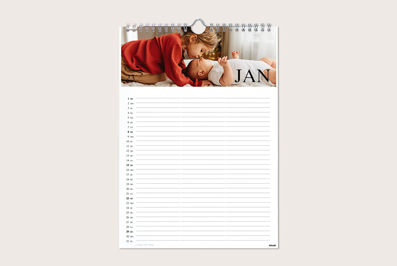 Kalender mit einem liebevollen Motiv für Januar