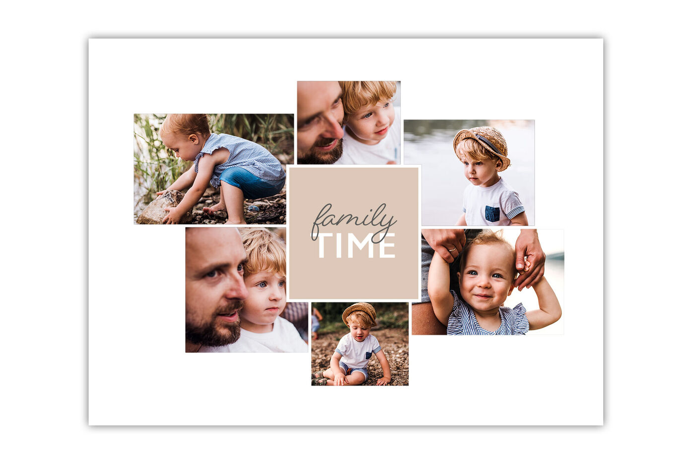 Familienmoment mit liebevoll gestalteten Fotos von Kindern und einem elterlichen Nähe.