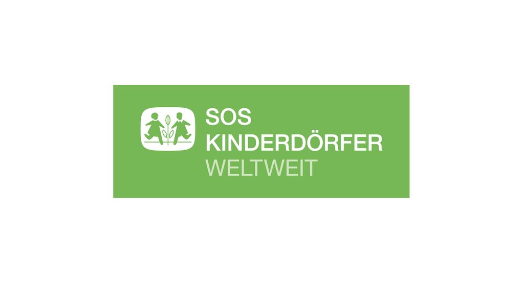 Logo von SOS Kinderdörfer weltweit in grün mit symbolischen Figuren und Text