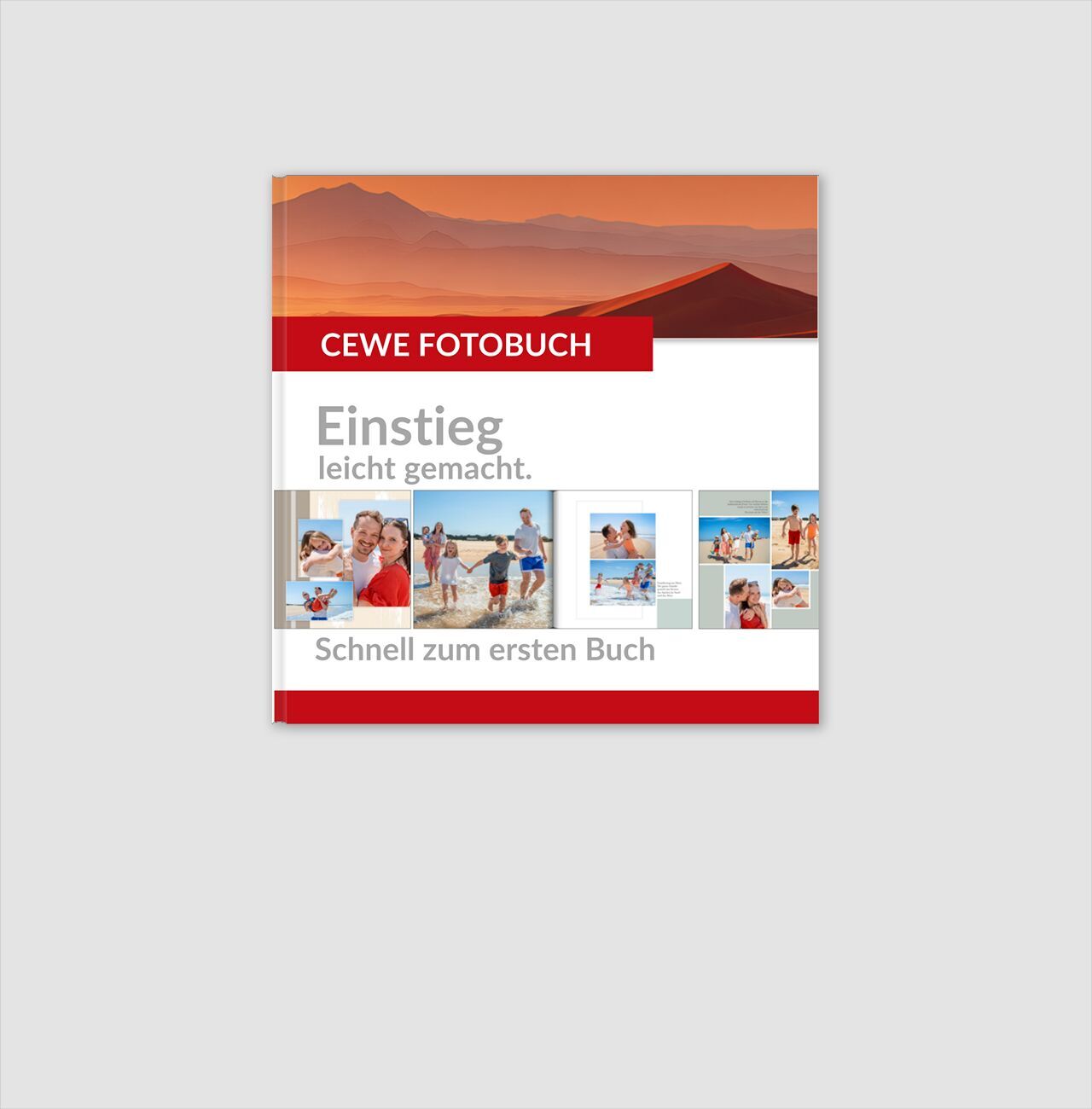 Ein CEWE FOTOBUCH Cover mit dem Titel „Einstieg leicht gemacht – Schnell zum ersten CEWE FOTOBUCH“