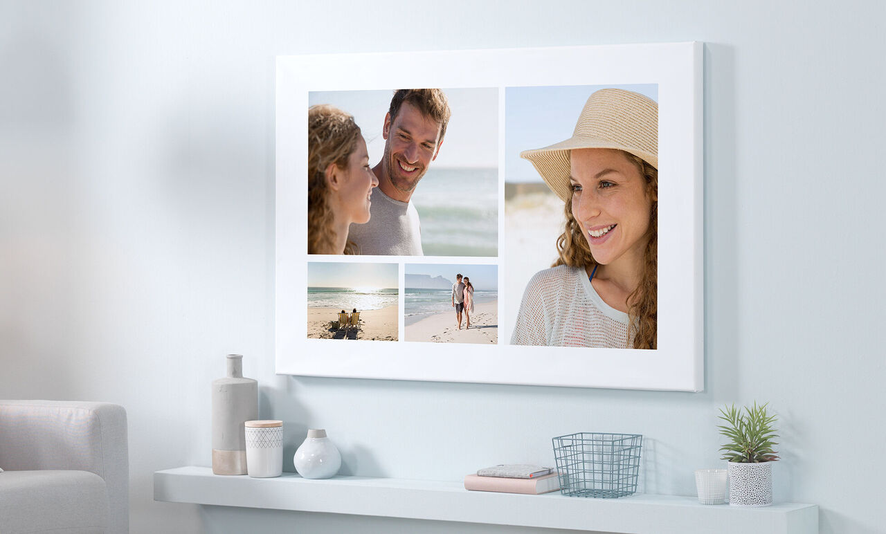 Wandbild mit mehreren Fotocollagen von schönen Urlaubsmomenten am Strand