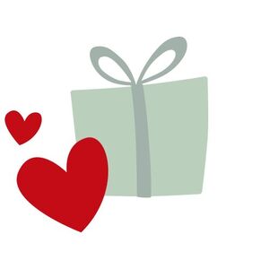  Ein einfaches Geschenk mit einer Schleife und roten Herzen. 