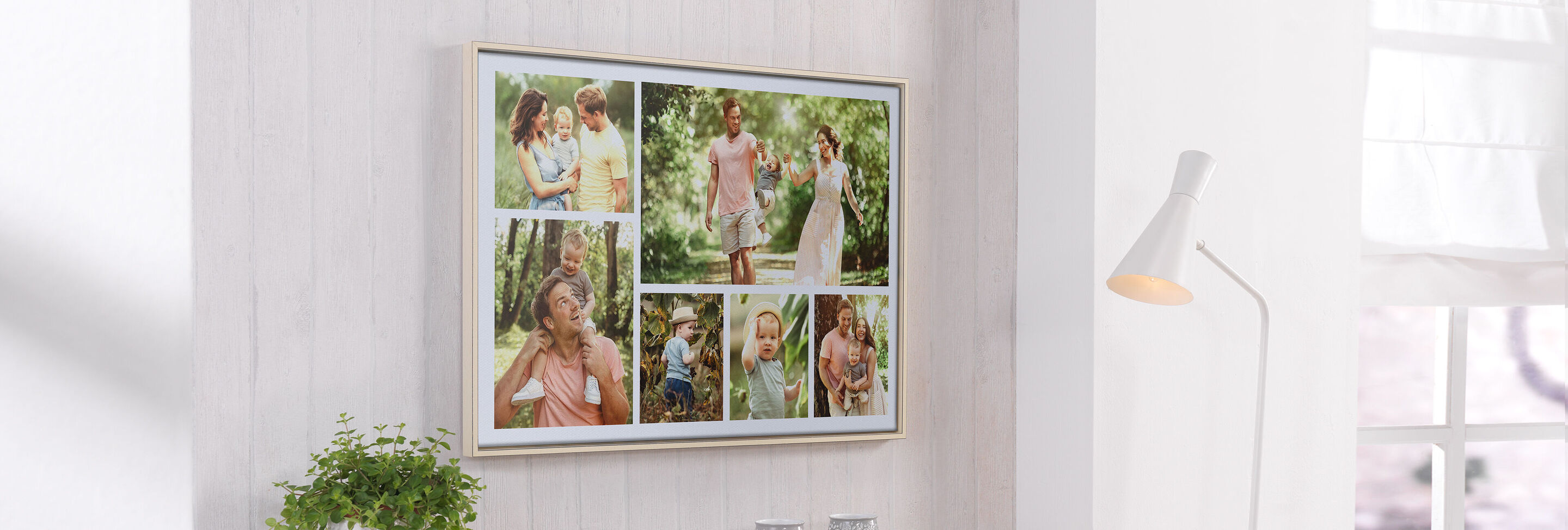 Collage aus Familienfotos in einem modernen Rahmen, die Freude und schöne Momente zeigen