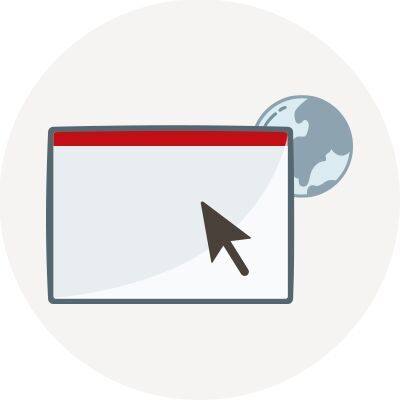 Auf einem beigen Kreis ist ein Symbol für eine Website und einen Mauszeiger abgebildet.