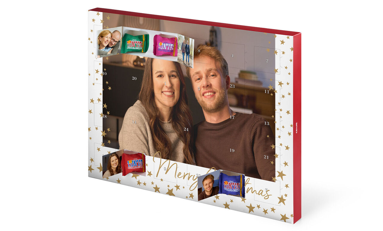 Adventskalender mit bunten Schokoladenfüllungen für Weihnachten
