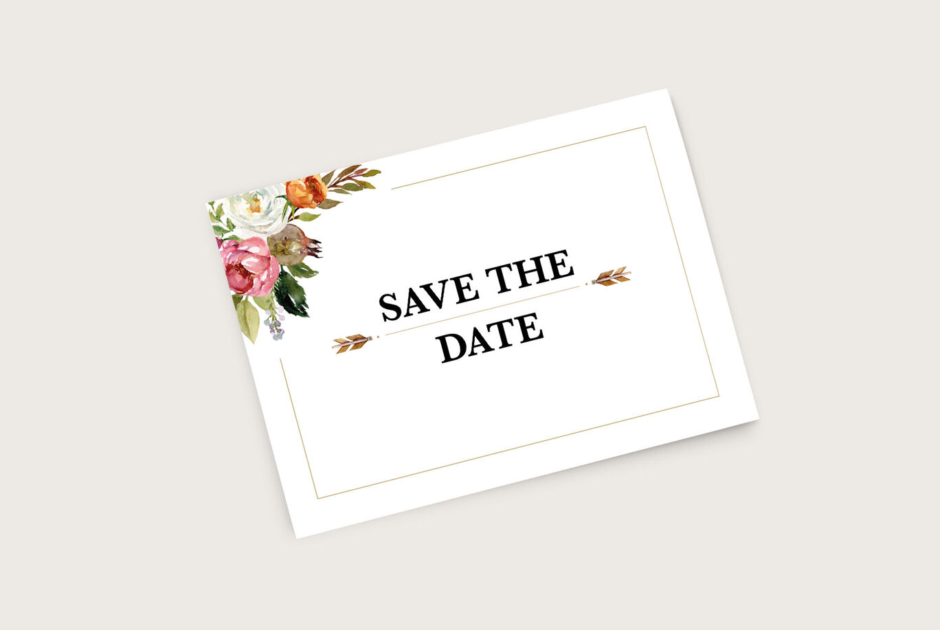Eine Einladung im Floral-Design mit dem Text 'SAVE THE DATE'.