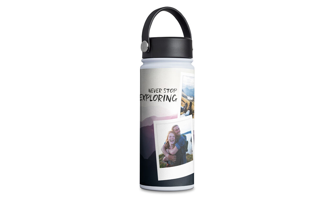 Personen mit Wasserflasche, Fotos vom Reisen, positive Botschaft