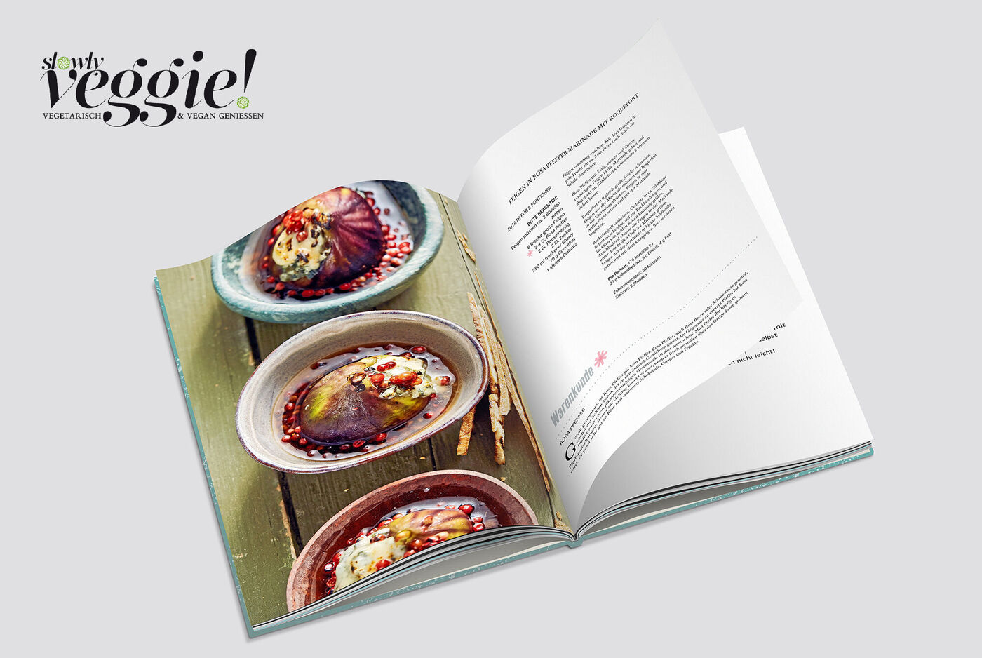 Ein offenes Kochbuch mit veganen Rezepten. Auf den Seiten sind bunte Gerichte in Schalen abgebildet, die köstlich aussehen. Die Rezepte sind übersichtlich angeordnet und inspirierend für die Zubereitung.